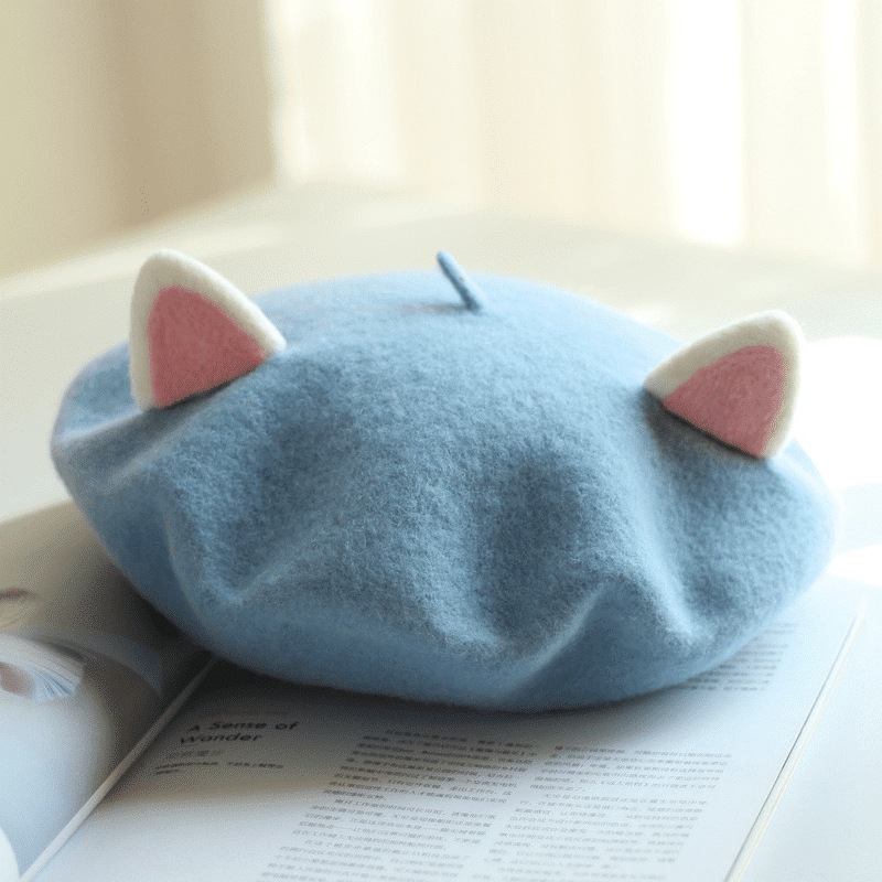 blue cat ear beret