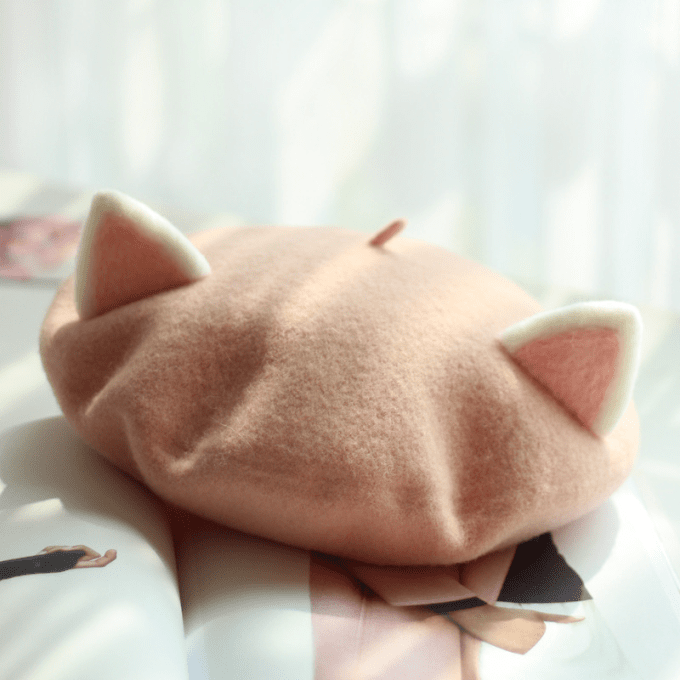 pink cat ear beret