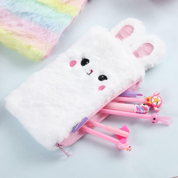 white pencil case bunny