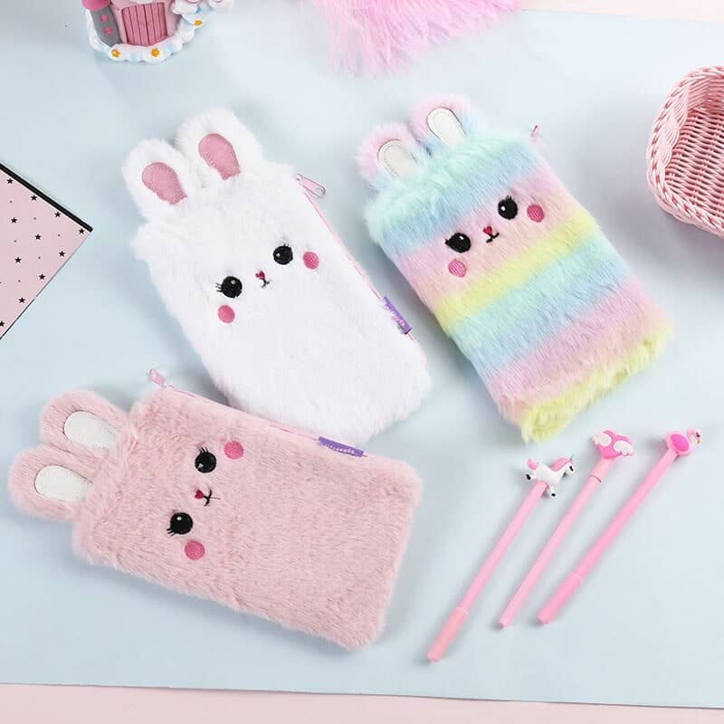 Pink Rabbit Cute Silicone Pencil Case Makeup Storage 