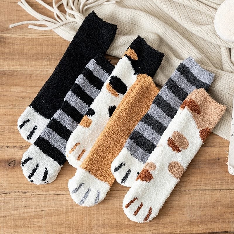 fluffy cat paw socks