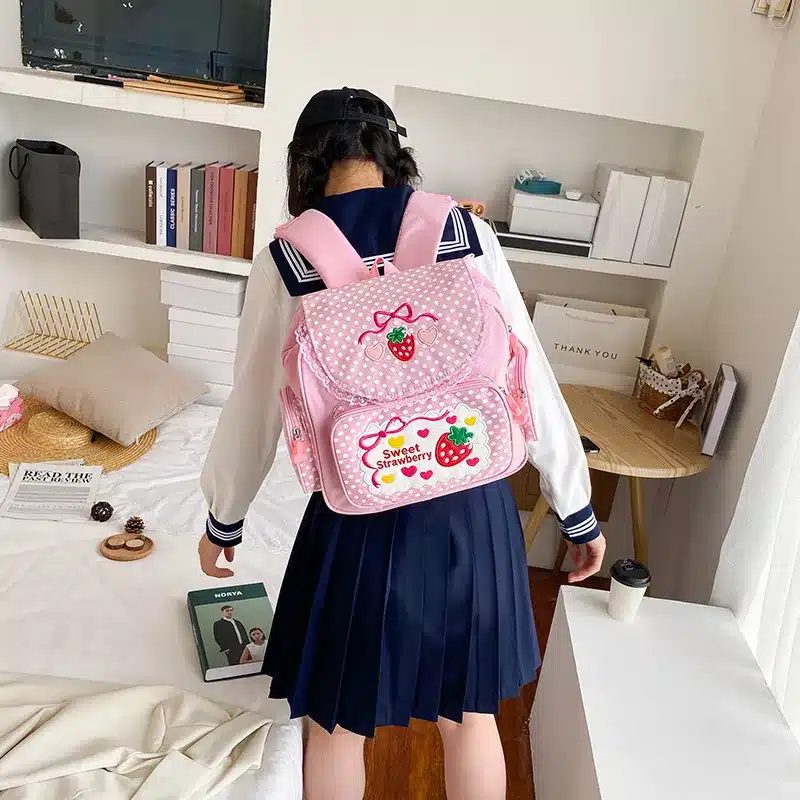 cute strawberry backpack pink