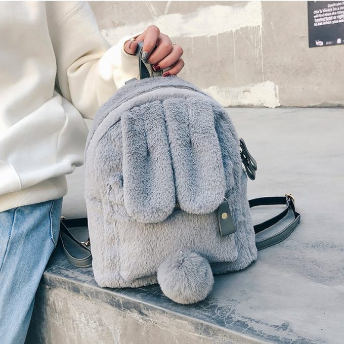 fluffy bunny backpack grey